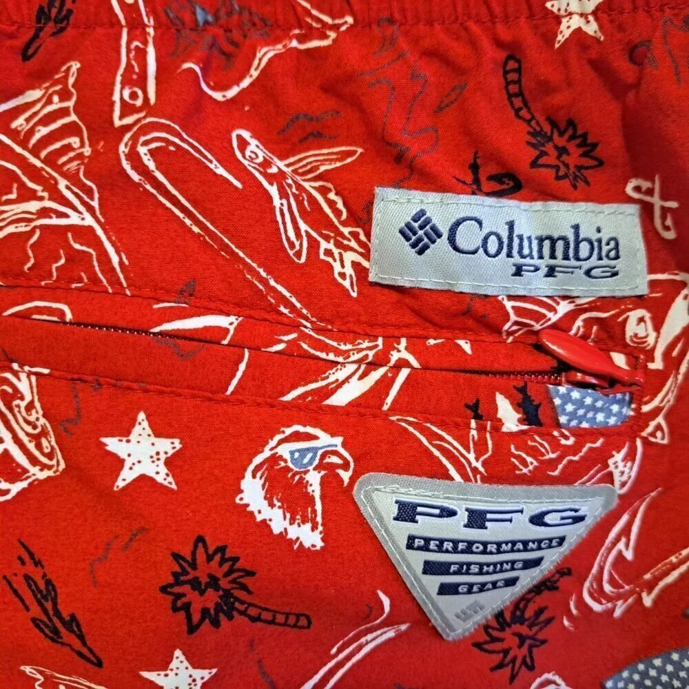 Columbia Men's XXL Swim Trunks RWB Patriotic Print Zipper Pocket NO LINER